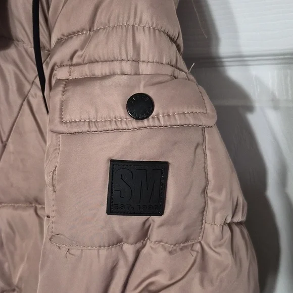 Steve Madden Faux-Fur-Lined Hooded Puffer Coat Tan With Black Size Large - Picture 6 of 12